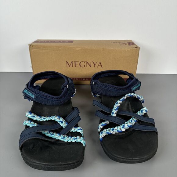 Megnya Blue Braided Cord Sandals Hook & Loop Strap Arch Support Womens Sz 10 NEW - Picture 3 of 11